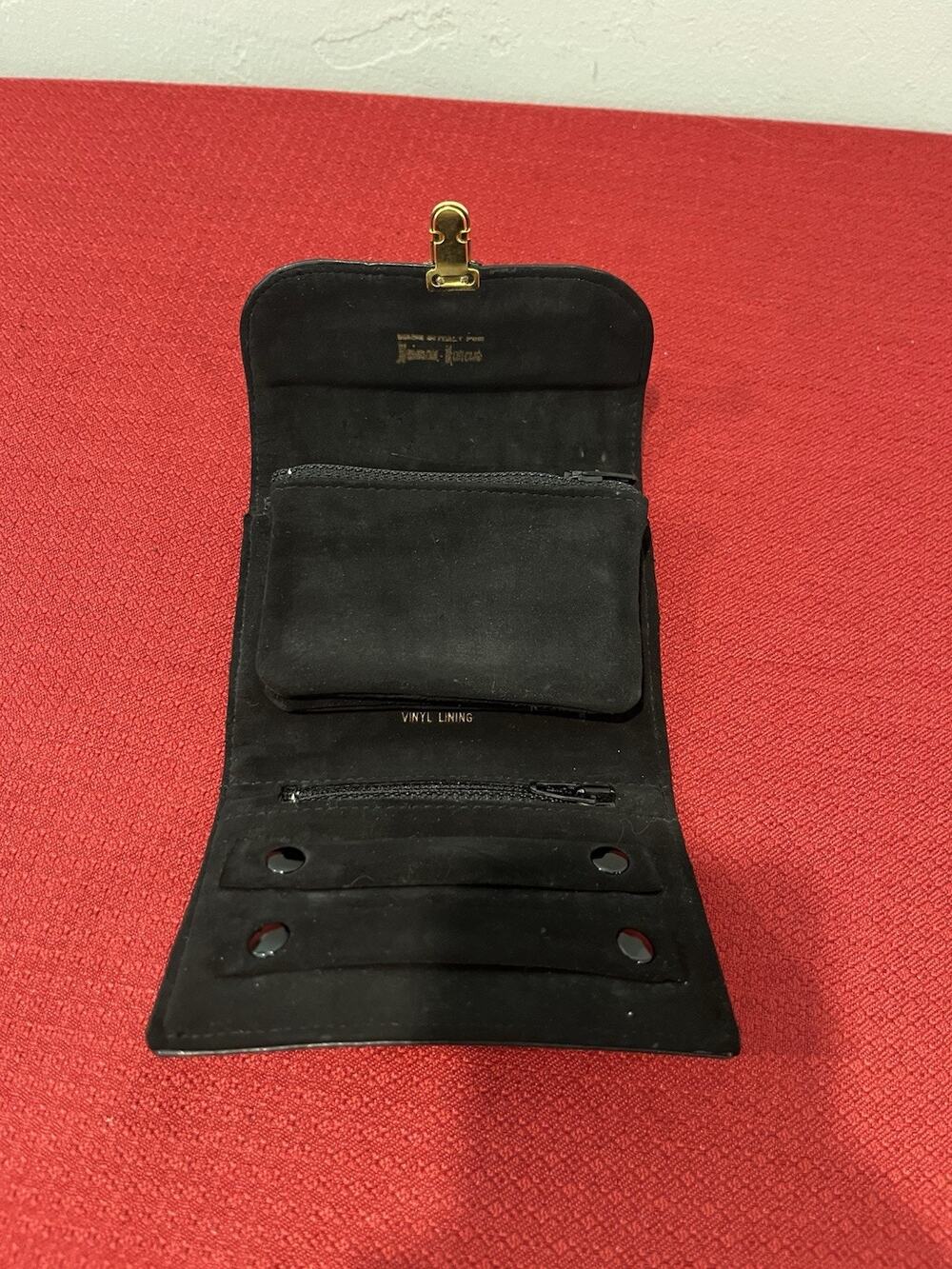Vintage Neiman Marcus Italian Leather Travel Jewelry Case Portfolio Black Gold